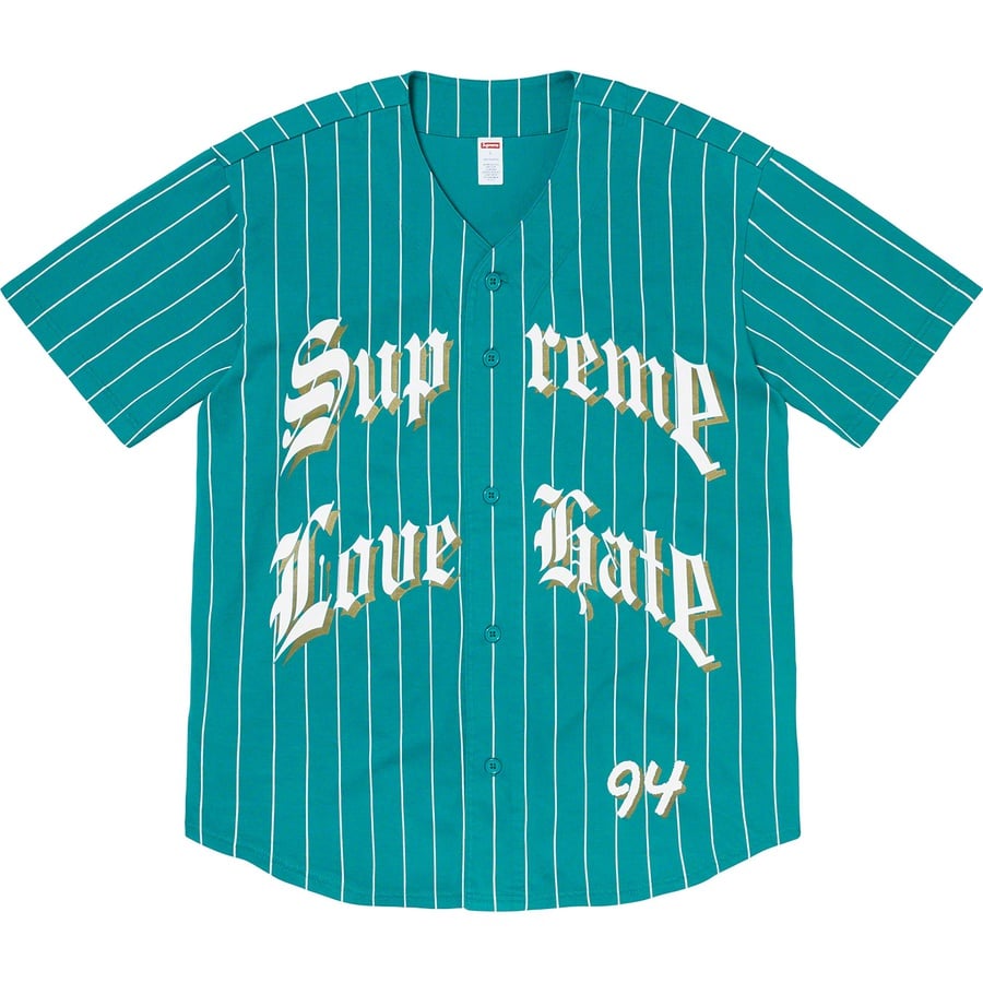 Details on Love Hate Baseball Jersey Teal from fall winter
                                                    2019 (Price is $110)