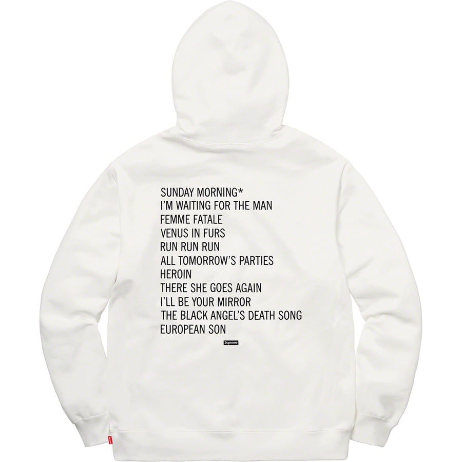 Details on Supreme The Velvet Underground Hooded Sweatshirt White from fall winter
                                                    2019 (Price is $178)