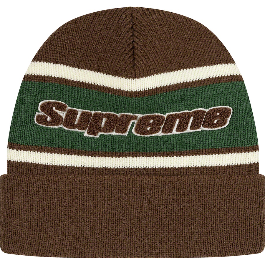 Details on Chenille Stripe Beanie Brown from fall winter
                                                    2019 (Price is $36)