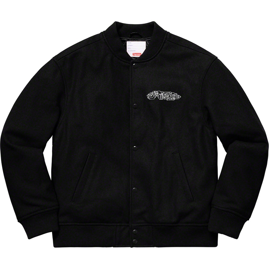 Details on Delta Logo Varsity Jacket Black from fall winter 2019 (Price is $338)