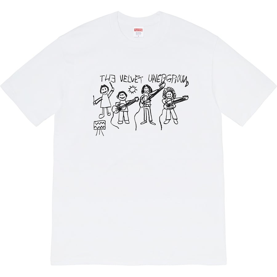 Details on Supreme The Velvet Underground Drawing Tee White from fall winter 2019 (Price is $48)