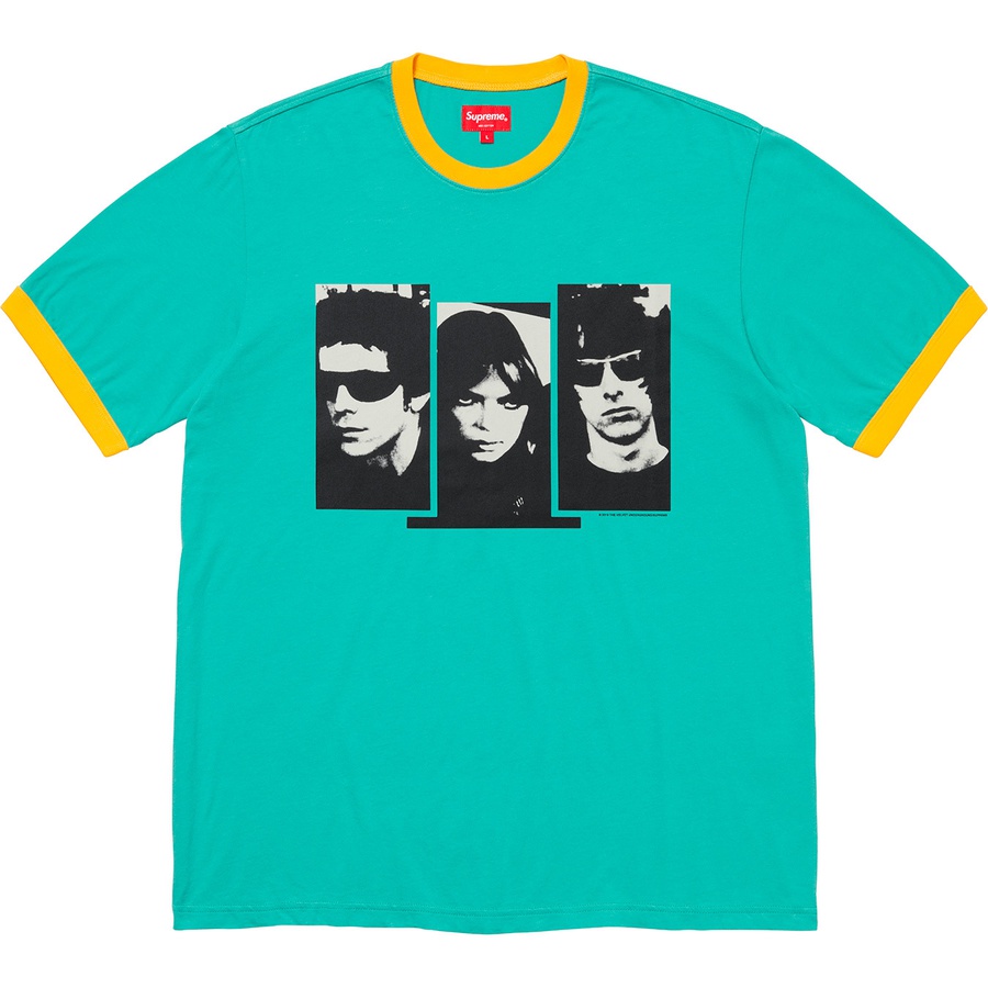 Details on Supreme The Velvet Underground Ringer Tee Teal from fall winter
                                                    2019 (Price is $98)