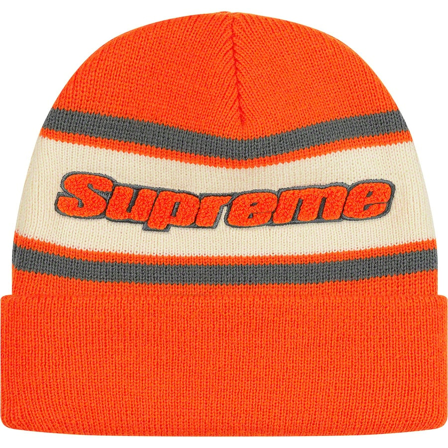 Details on Chenille Stripe Beanie Orange from fall winter
                                                    2019 (Price is $36)