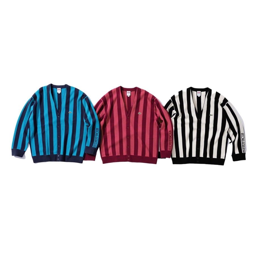 Details on Supreme LACOSTE Stripe Cardigan from fall winter 2019 (Price is $188)