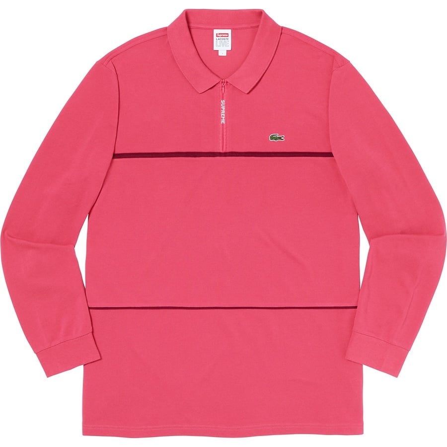 Details on Supreme LACOSTE Pique Zip L S Polo Pink from fall winter 2019 (Price is $148)