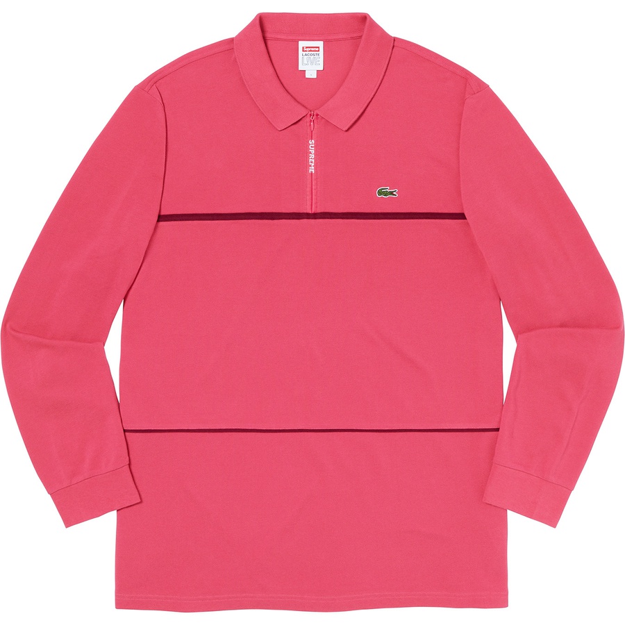 Details on Supreme LACOSTE Pique Zip L S Polo Pink from fall winter
                                                    2019 (Price is $148)