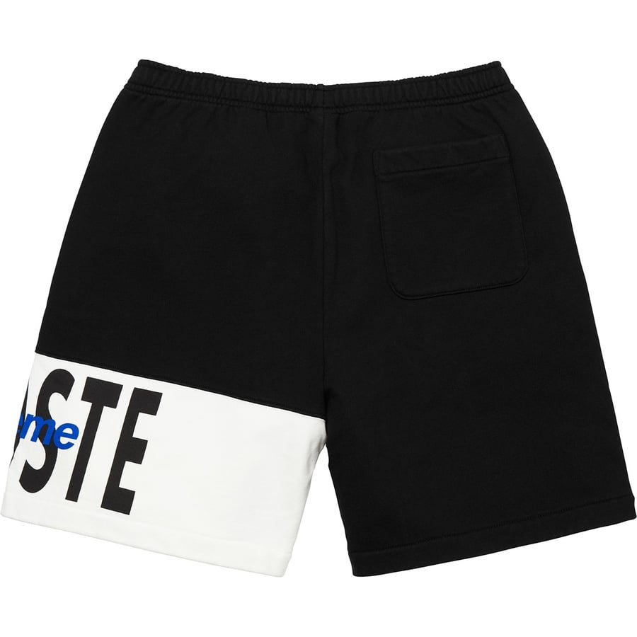 Details on Supreme LACOSTE Logo Panel Sweatshort Black from fall winter 2019 (Price is $128)
