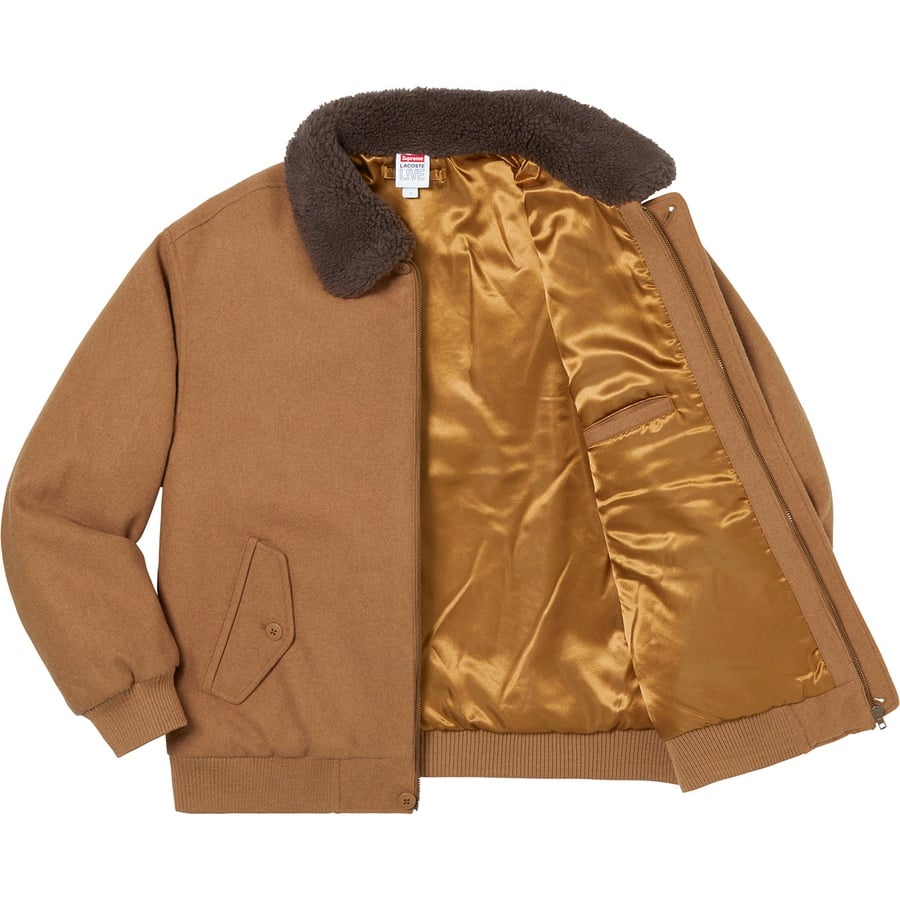 Details on Supreme LACOSTE Wool Bomber Jacket Tan from fall winter
                                                    2019 (Price is $368)