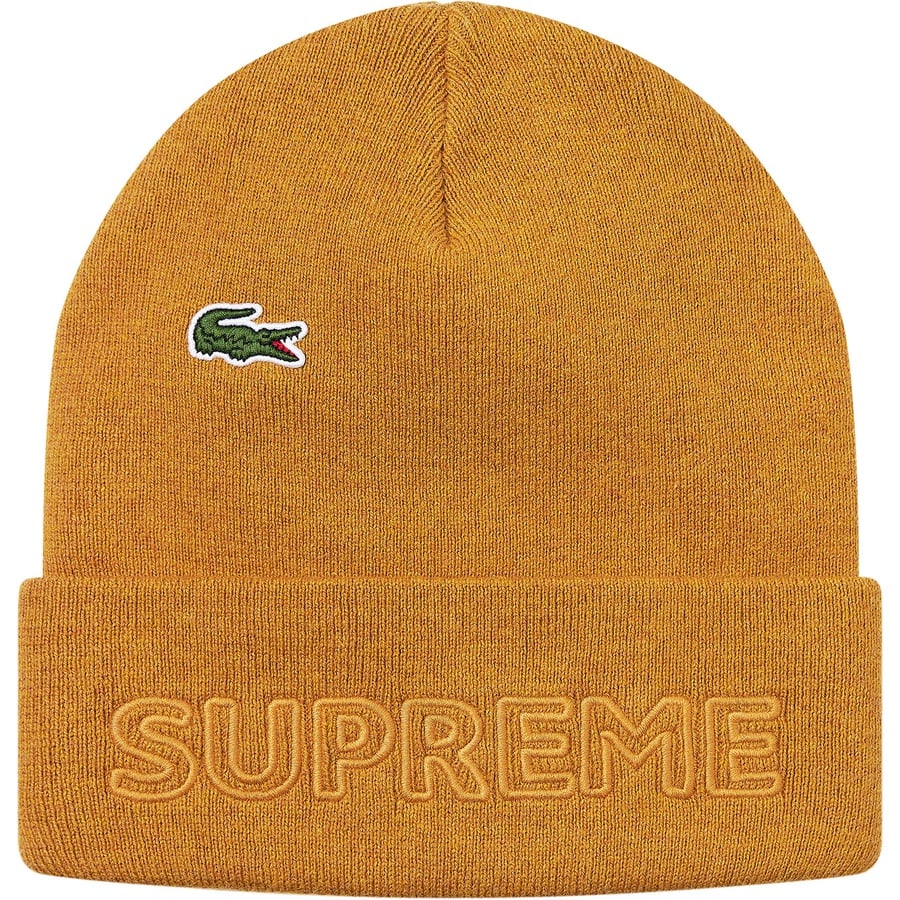Details on Supreme LACOSTE Beanie Gold from fall winter
                                                    2019 (Price is $58)