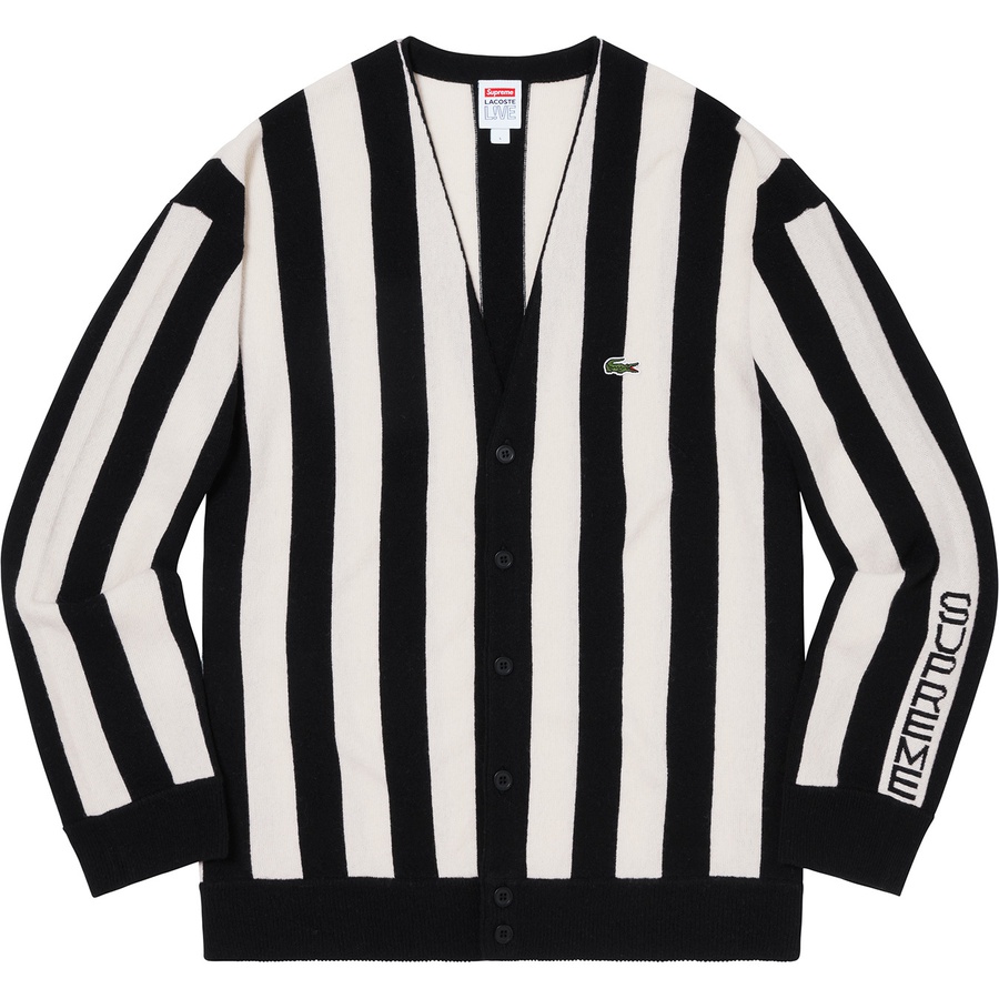 Details on Supreme LACOSTE Stripe Cardigan Black from fall winter
                                                    2019 (Price is $188)