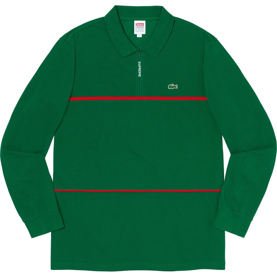 Details on Supreme LACOSTE Pique Zip L S Polo Green from fall winter
                                                    2019 (Price is $148)