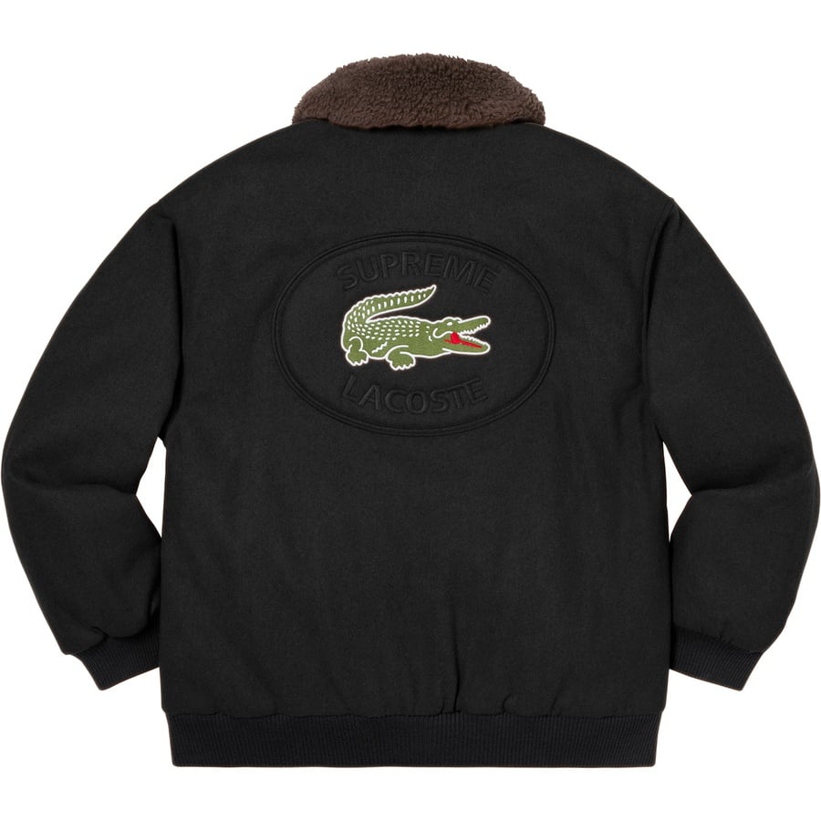 Details on Supreme LACOSTE Wool Bomber Jacket Black from fall winter
                                                    2019 (Price is $368)