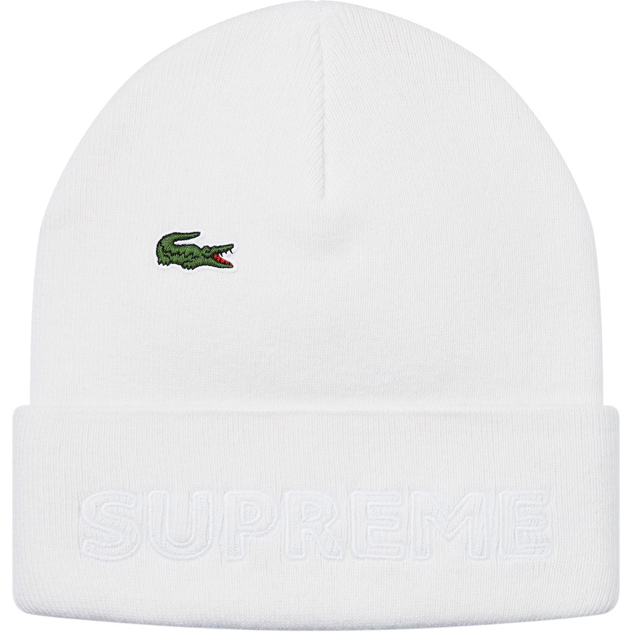 Details on Supreme LACOSTE Beanie White from fall winter
                                                    2019 (Price is $58)