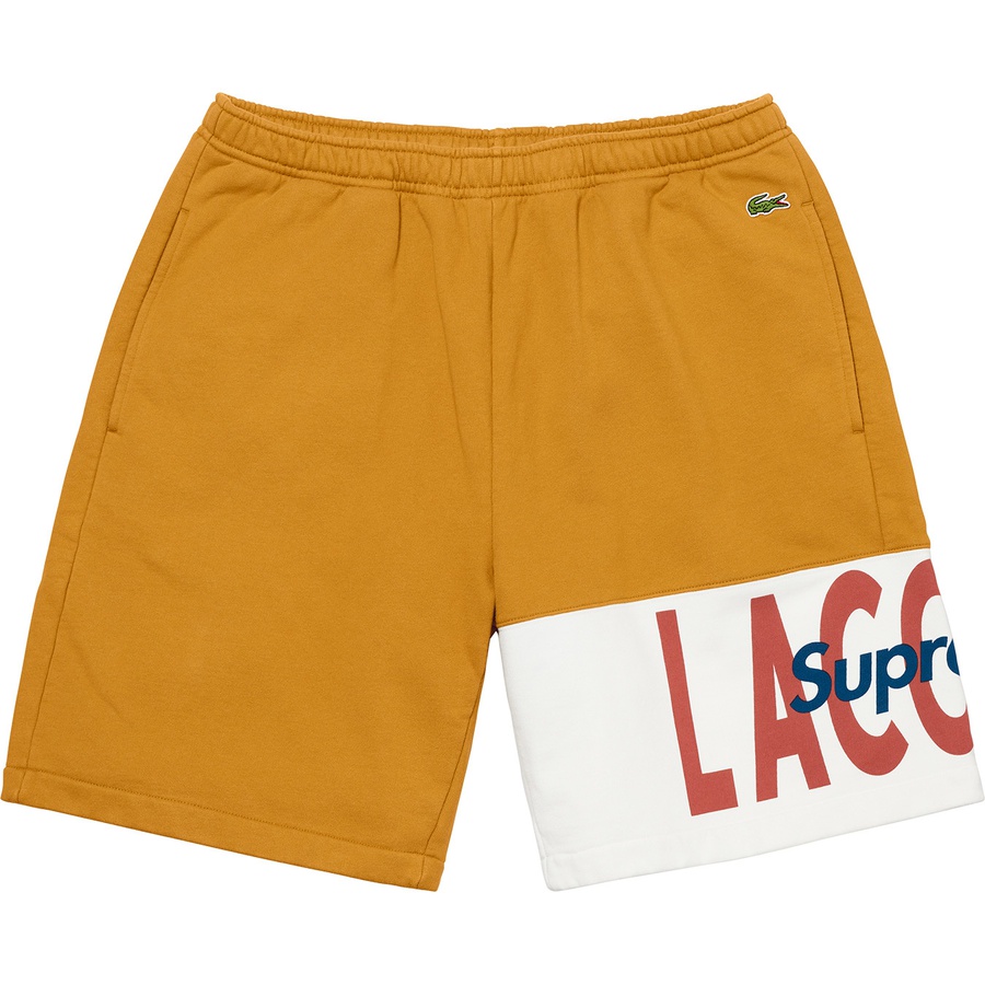 Details on Supreme LACOSTE Logo Panel Sweatshort Gold from fall winter
                                                    2019 (Price is $128)