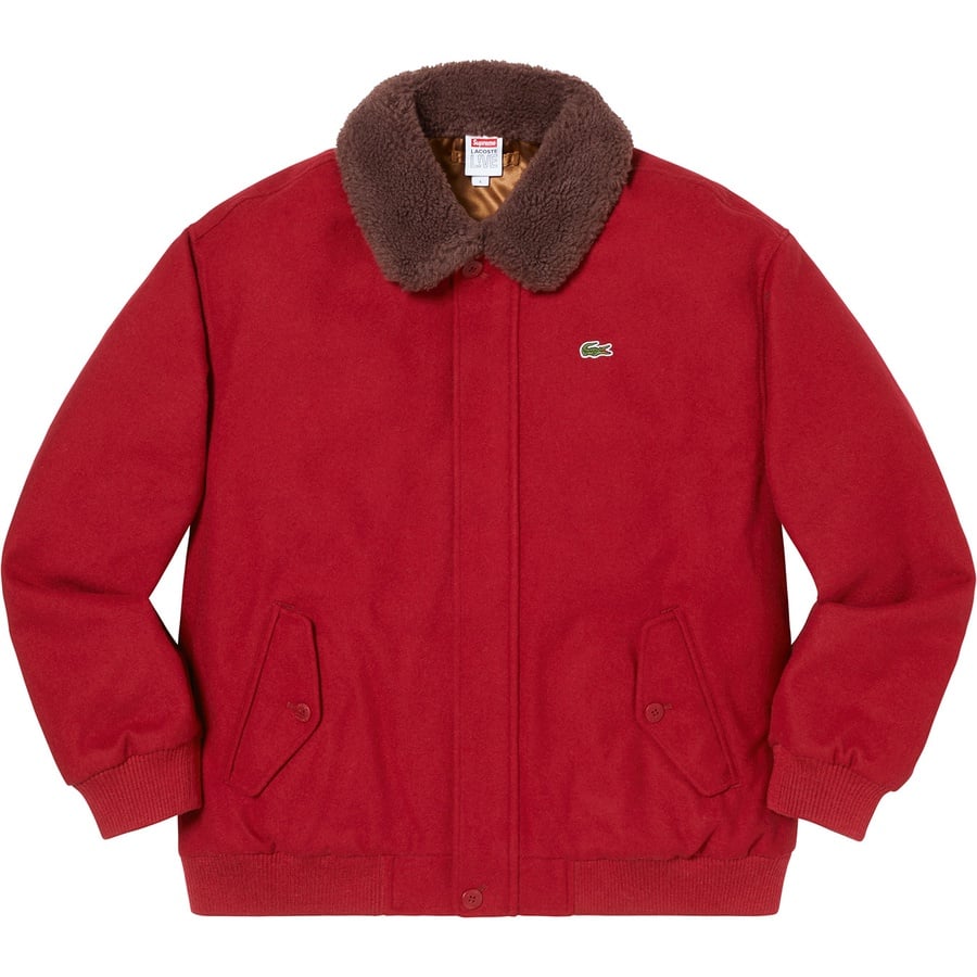 Details on Supreme LACOSTE Wool Bomber Jacket Red from fall winter 2019 (Price is $368)