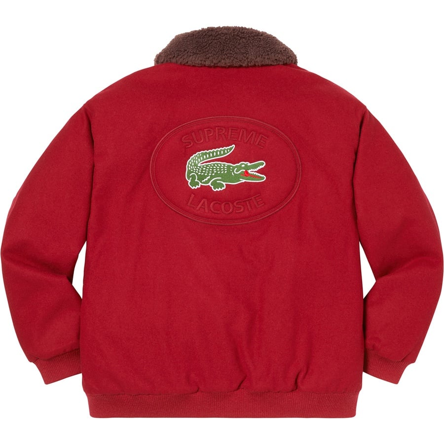 Details on Supreme LACOSTE Wool Bomber Jacket Red from fall winter 2019 (Price is $368)