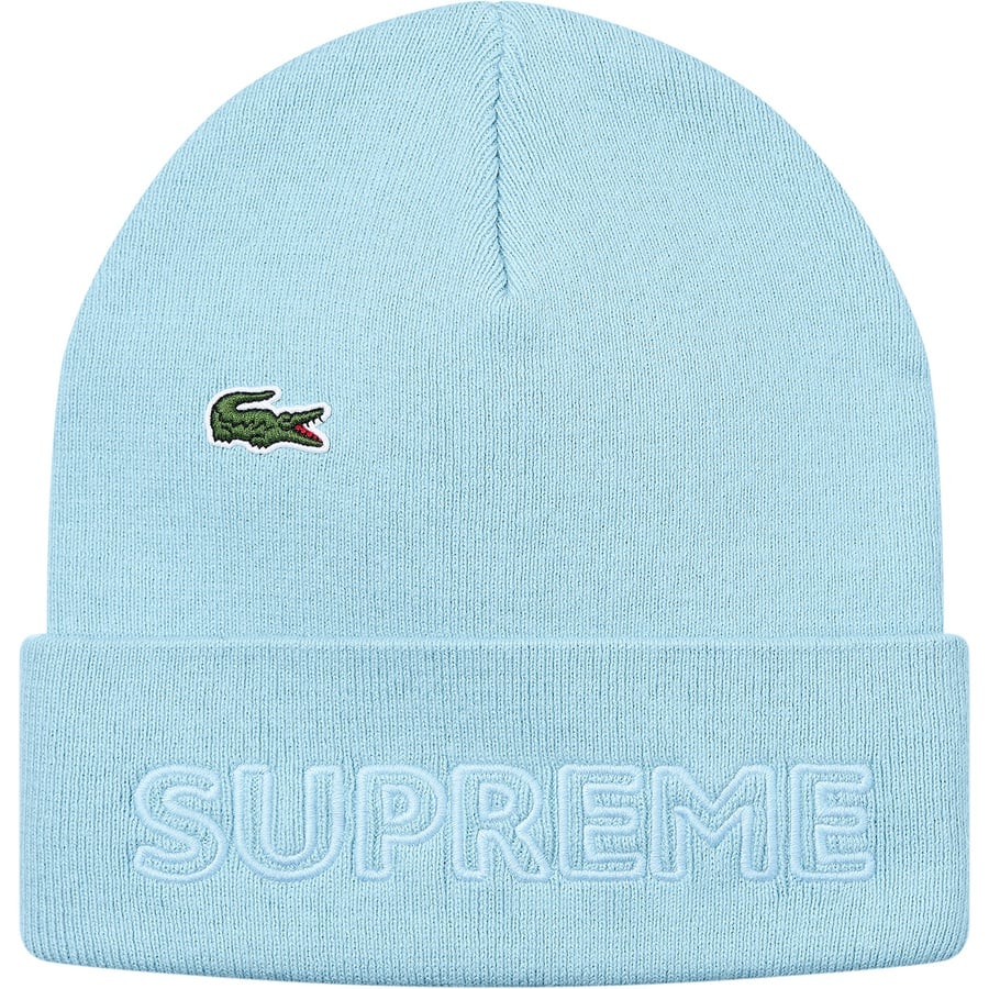 Details on Supreme LACOSTE Beanie Light Blue from fall winter
                                                    2019 (Price is $58)