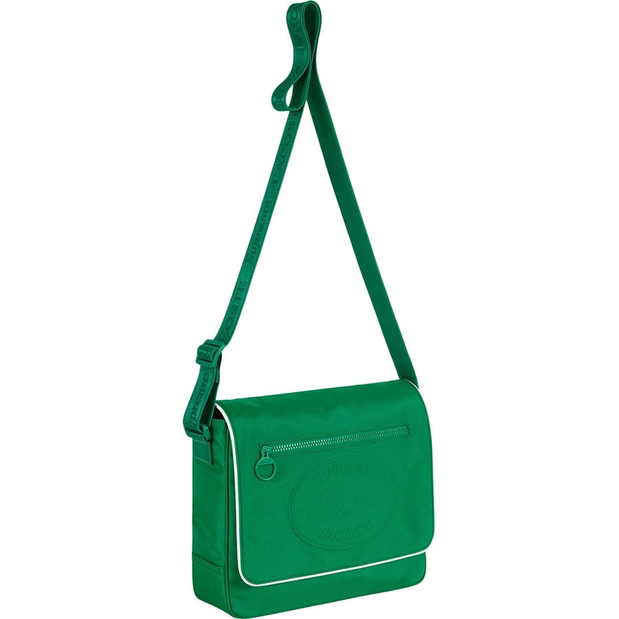 Details on Supreme LACOSTE Small Messenger Bag Green from fall winter 2019 (Price is $128)