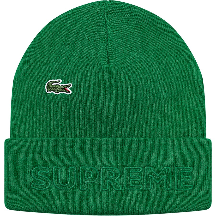 Details on Supreme LACOSTE Beanie Green from fall winter
                                                    2019 (Price is $58)