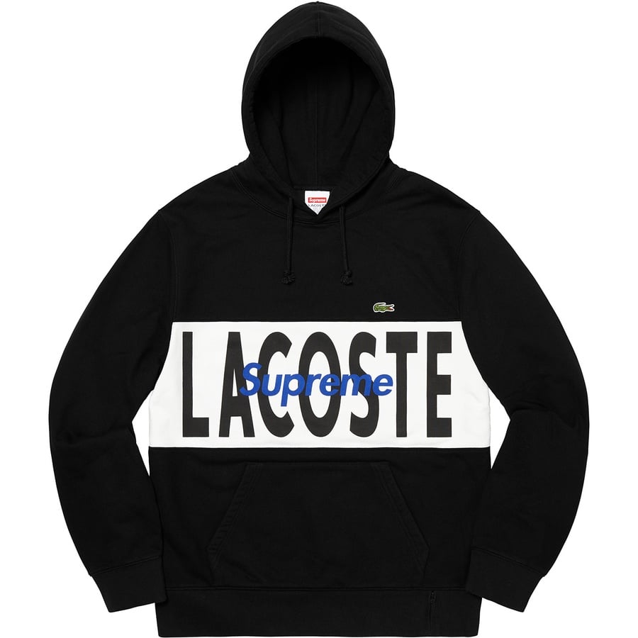 Details on Supreme LACOSTE Logo Panel Hooded Sweatshirt Black from fall winter
                                                    2019 (Price is $158)