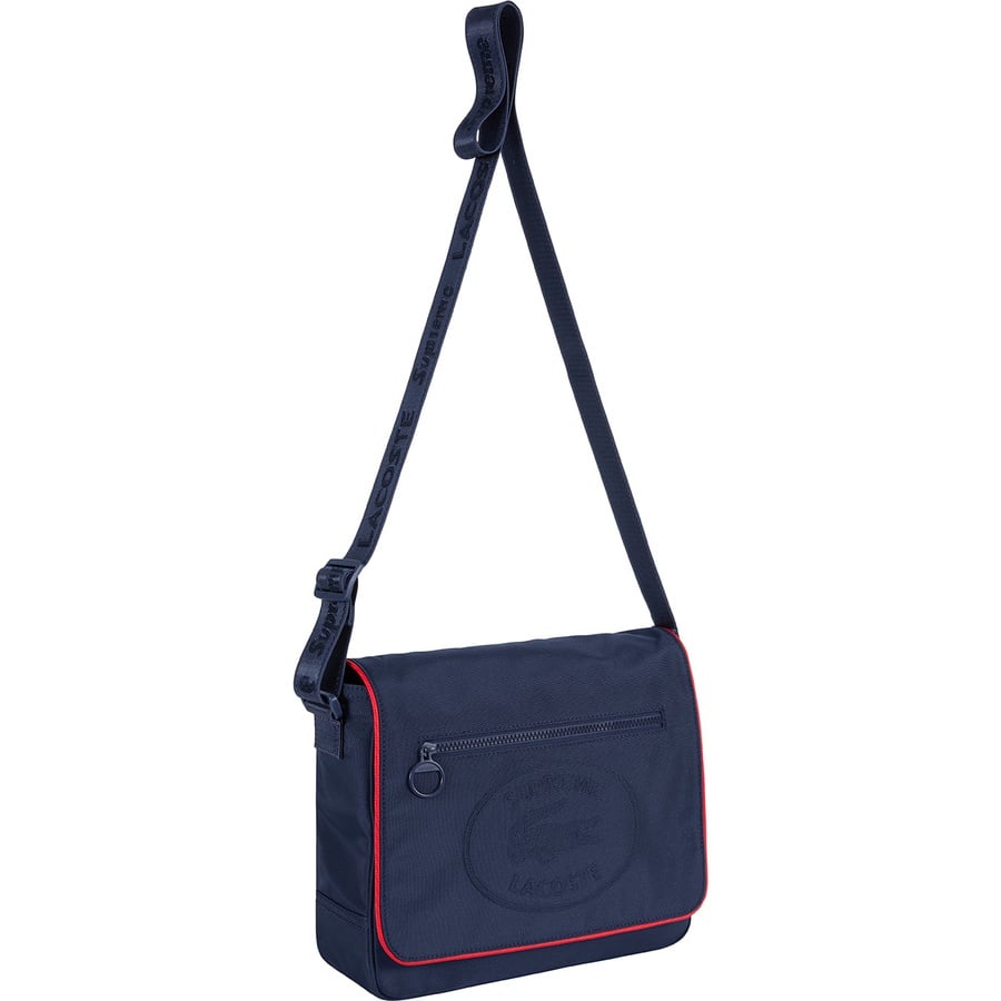 Details on Supreme LACOSTE Small Messenger Bag Navy from fall winter
                                                    2019 (Price is $128)