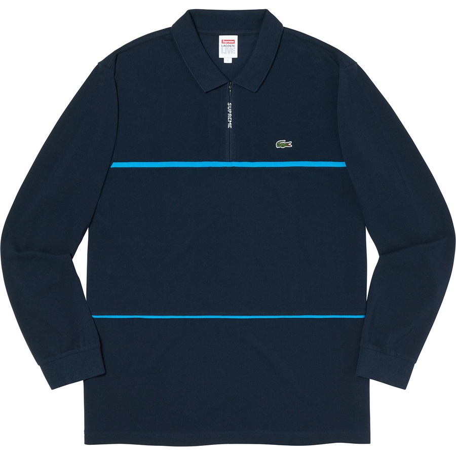 Details on Supreme LACOSTE Pique Zip L S Polo Navy from fall winter
                                                    2019 (Price is $148)