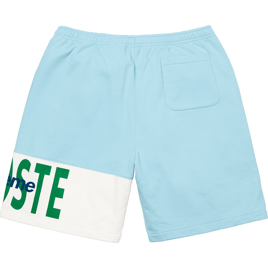 Details on Supreme LACOSTE Logo Panel Sweatshort Light Blue from fall winter
                                                    2019 (Price is $128)