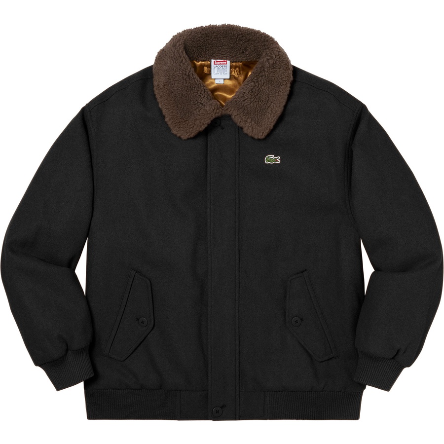Details on Supreme LACOSTE Wool Bomber Jacket Black from fall winter 2019 (Price is $368)