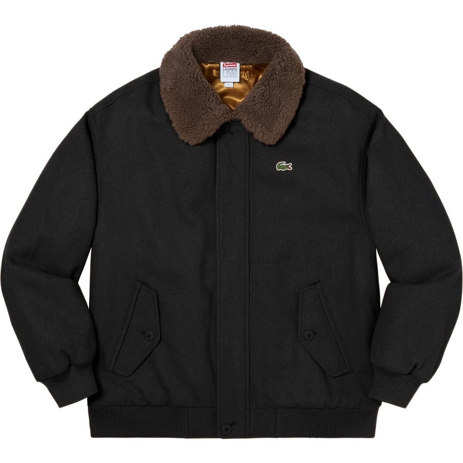 Details on Supreme LACOSTE Wool Bomber Jacket Black from fall winter
                                                    2019 (Price is $368)