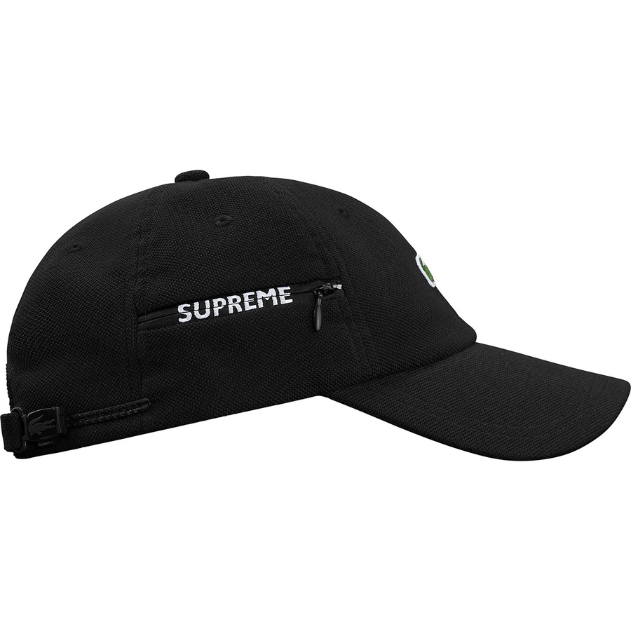 Details on Supreme LACOSTE Pique 6-Panel Black from fall winter 2019 (Price is $68)