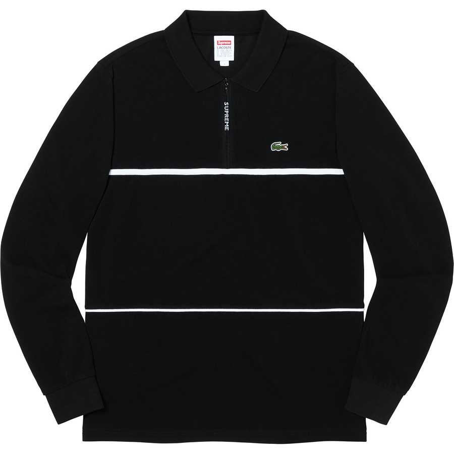 Details on Supreme LACOSTE Pique Zip L S Polo Black from fall winter
                                                    2019 (Price is $148)