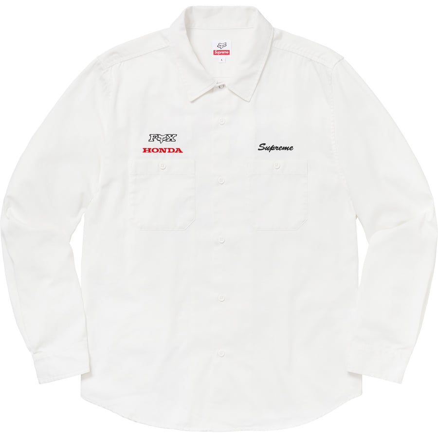 Details on Supreme Honda Fox Racing Work Shirt Off-White from fall winter 2019 (Price is $148)