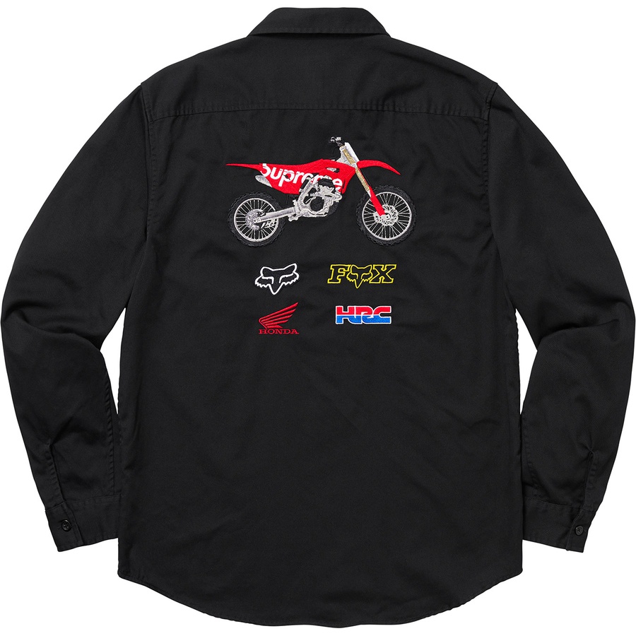 Details on Supreme Honda Fox Racing Work Shirt Black from fall winter 2019 (Price is $148)
