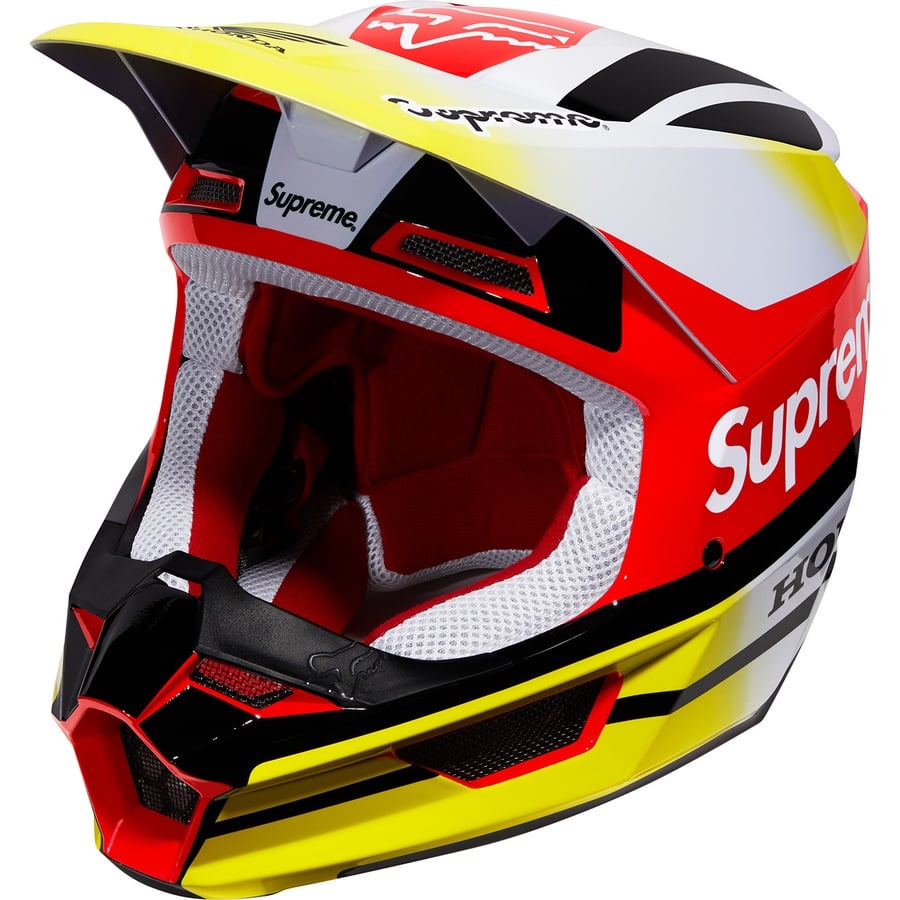 Details on Supreme Honda Fox Racing V1 Helmet Red from fall winter
                                                    2019 (Price is $258)