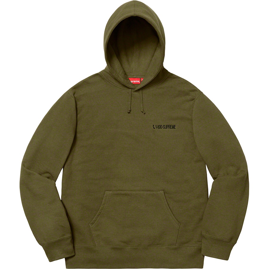 Details on 1-800 Hooded Sweatshirt Dark Olive from fall winter 2019 (Price is $168)