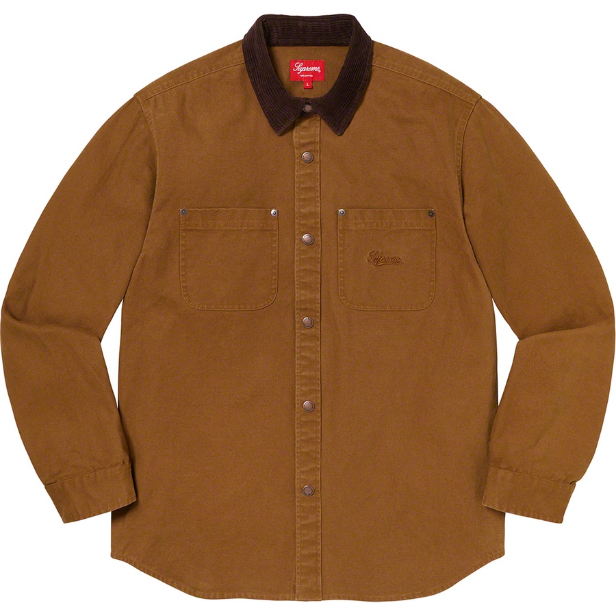 Details on Script Canvas Snap Shirt Brown from fall winter
                                                    2019 (Price is $138)