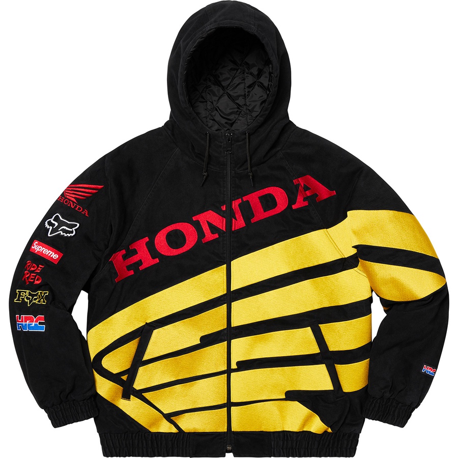 Details on Supreme Honda Fox Racing Puffy Zip Up Jacket Black from fall winter
                                                    2019 (Price is $258)