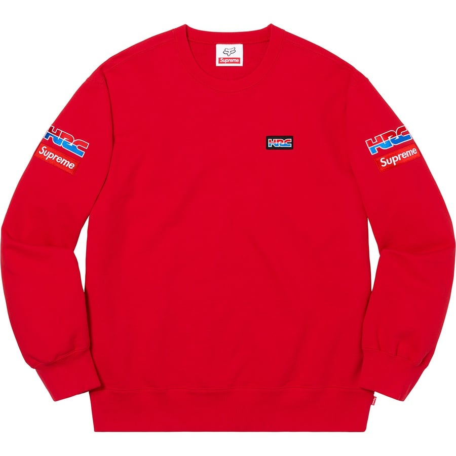 Details on Supreme Honda Fox Racing Crewneck Red from fall winter 2019 (Price is $158)