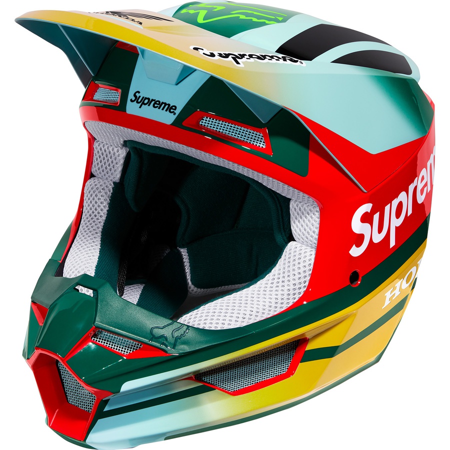 Details on Supreme Honda Fox Racing V1 Helmet Moss from fall winter
                                                    2019 (Price is $258)