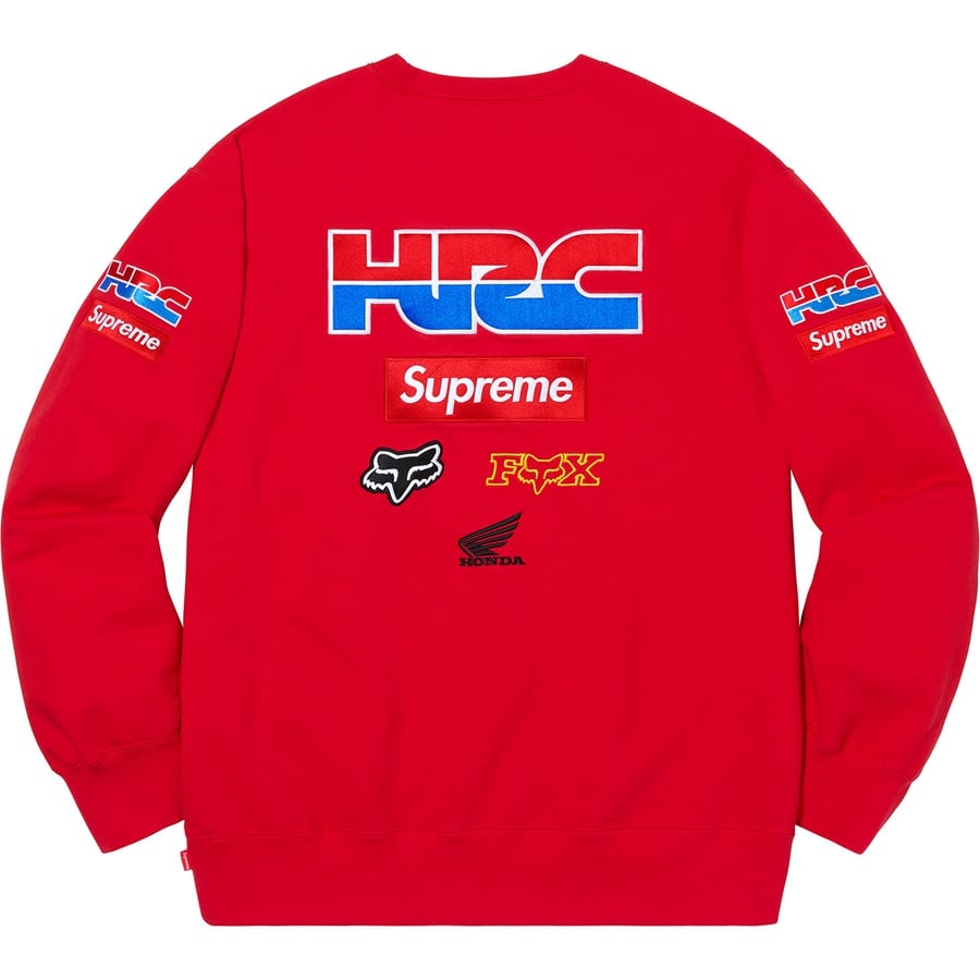 Details on Supreme Honda Fox Racing Crewneck Red from fall winter
                                                    2019 (Price is $158)