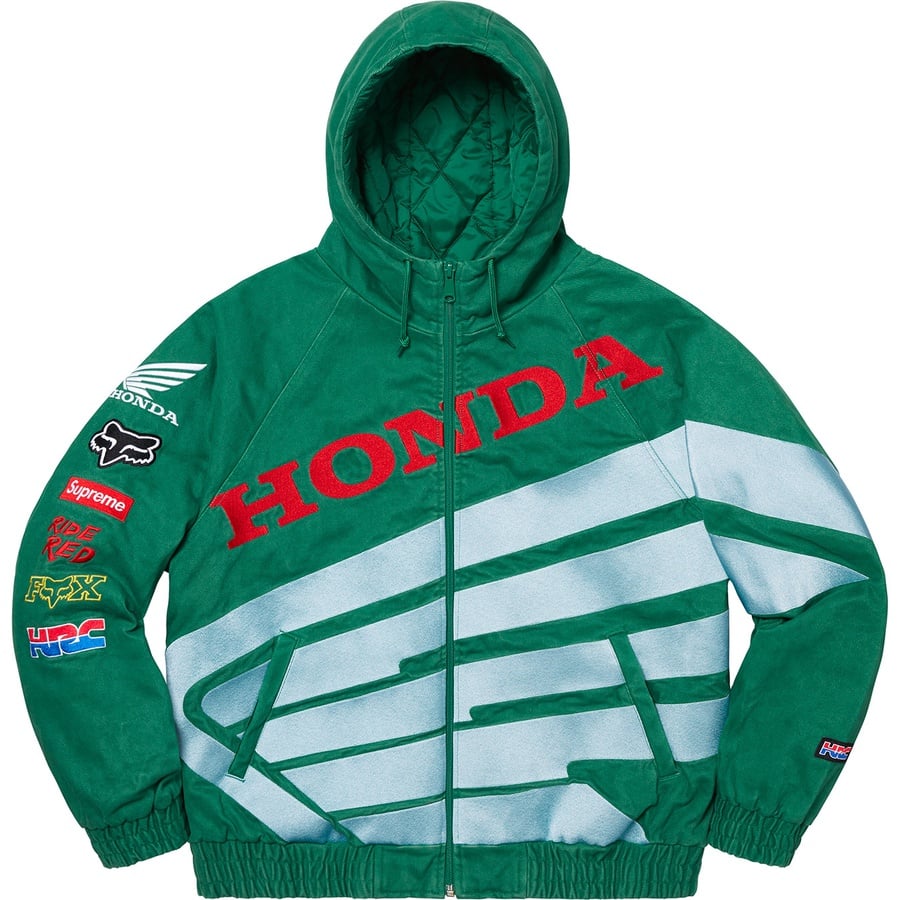 Details on Supreme Honda Fox Racing Puffy Zip Up Jacket Dark Green from fall winter
                                                    2019 (Price is $258)