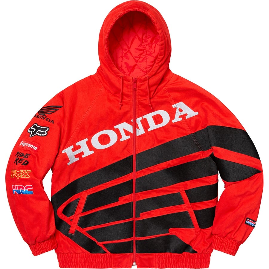 Details on Supreme Honda Fox Racing Puffy Zip Up Jacket Red from fall winter
                                                    2019 (Price is $258)