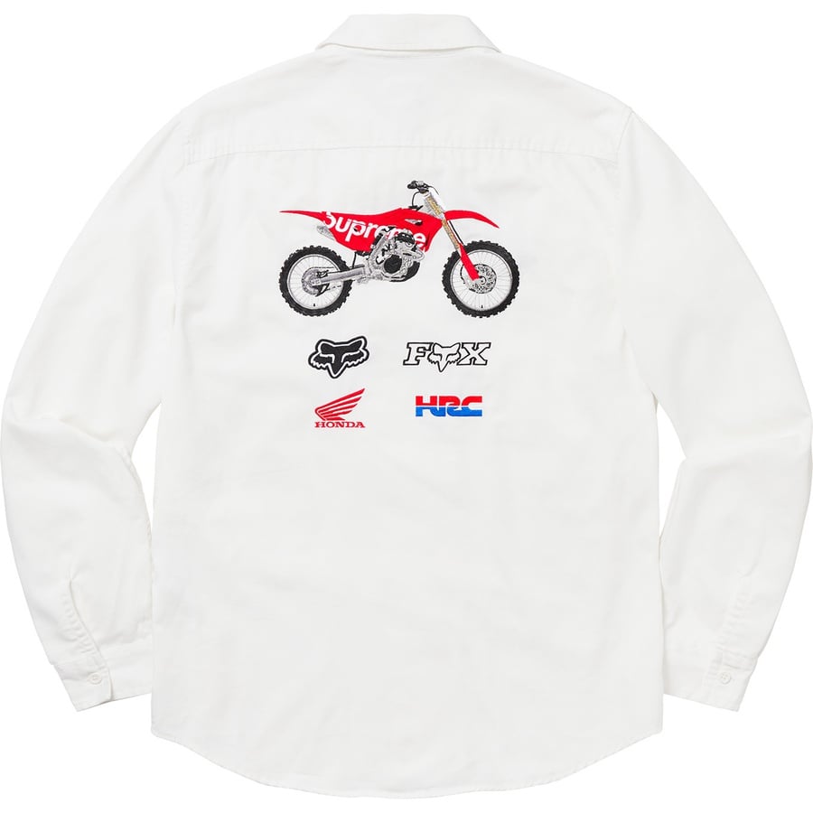 Details on Supreme Honda Fox Racing Work Shirt Off-White from fall winter 2019 (Price is $148)