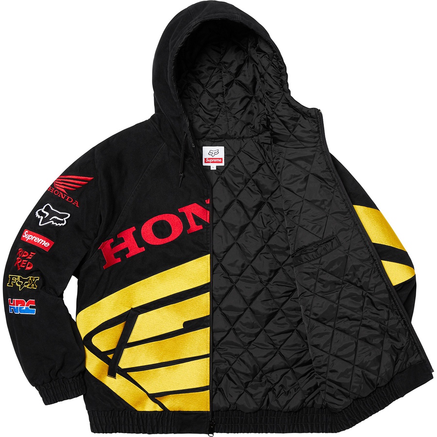 Details on Supreme Honda Fox Racing Puffy Zip Up Jacket Black from fall winter
                                                    2019 (Price is $258)