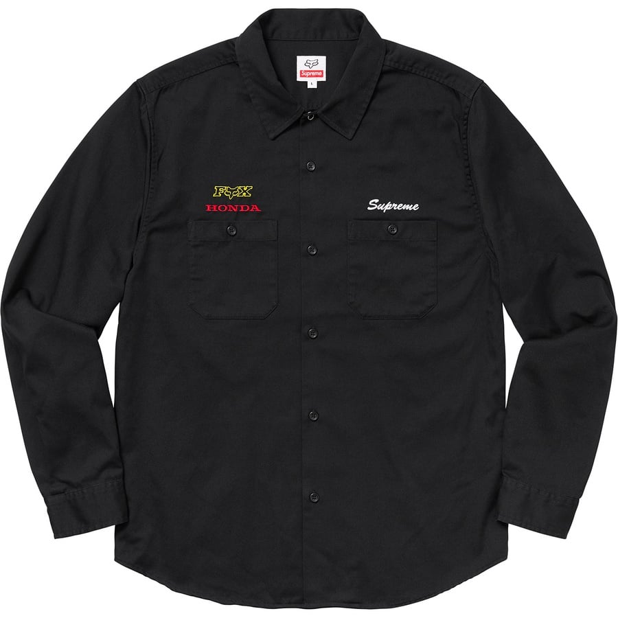 Details on Supreme Honda Fox Racing Work Shirt Black from fall winter 2019 (Price is $148)