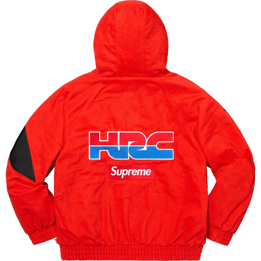 Details on Supreme Honda Fox Racing Puffy Zip Up Jacket Red from fall winter 2019 (Price is $258)