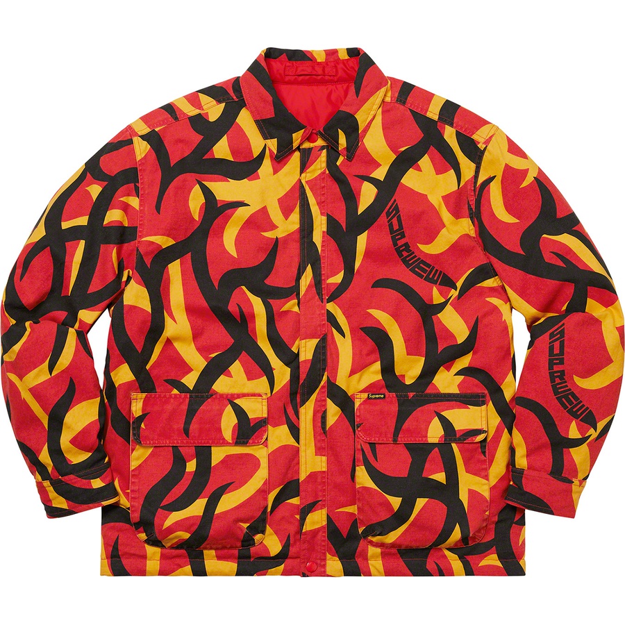 Details on Reversible Puffy Work Jacket Red Tribal Camo from fall winter 2019 (Price is $218)