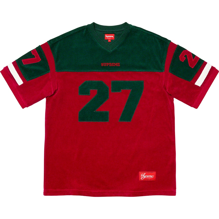 Details on Velour Football Jersey Red from fall winter
                                                    2019 (Price is $118)