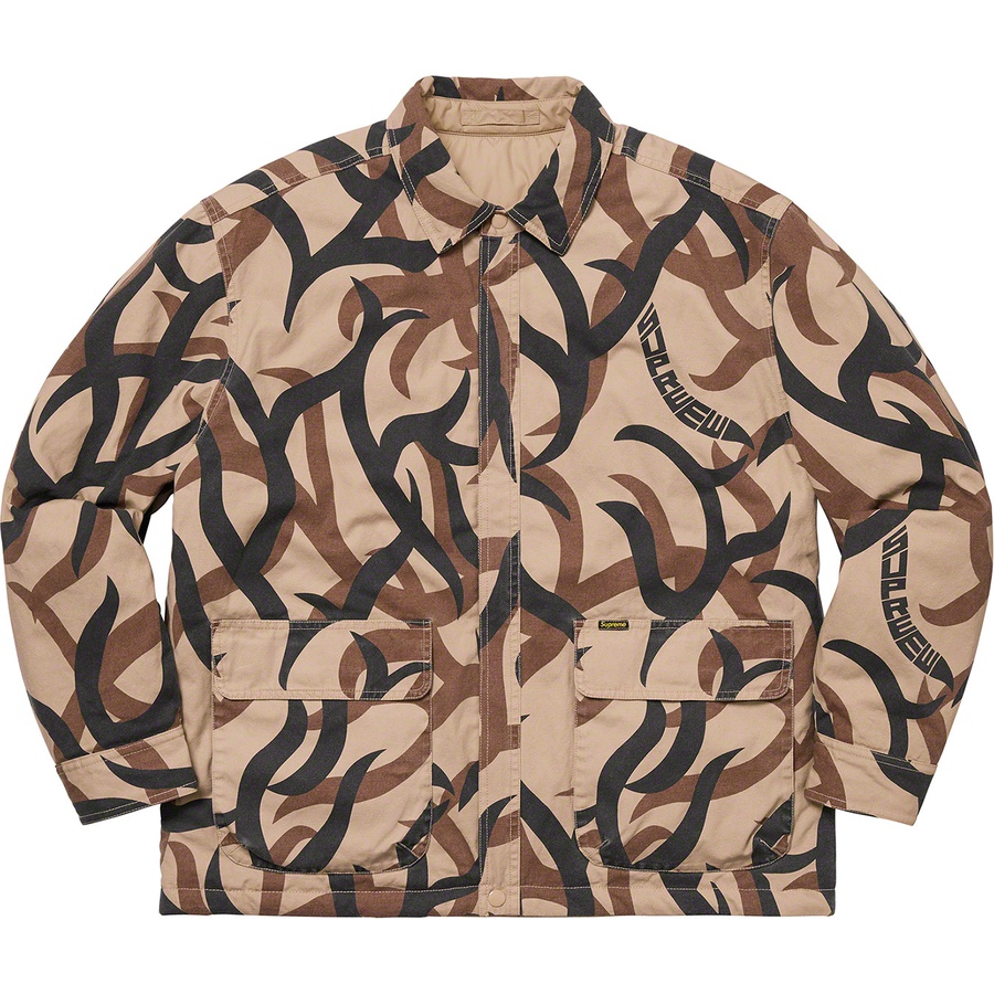 Details on Reversible Puffy Work Jacket Tan Tribal Camo from fall winter 2019 (Price is $218)