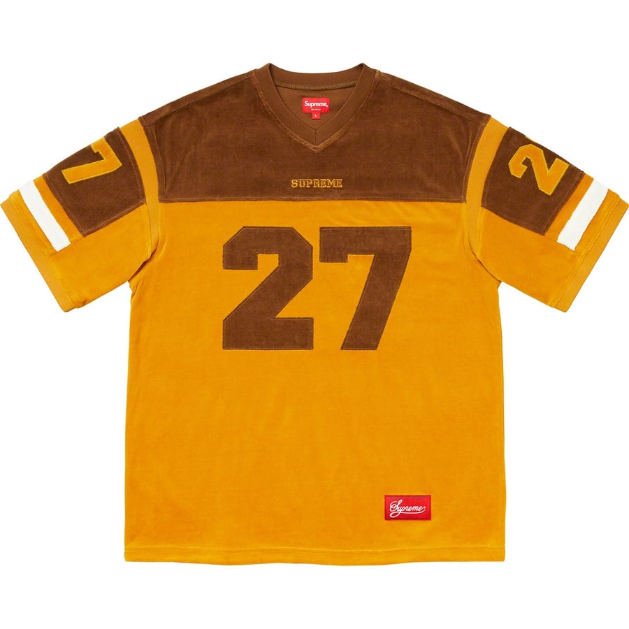 Details on Velour Football Jersey Mustard from fall winter 2019 (Price is $118)